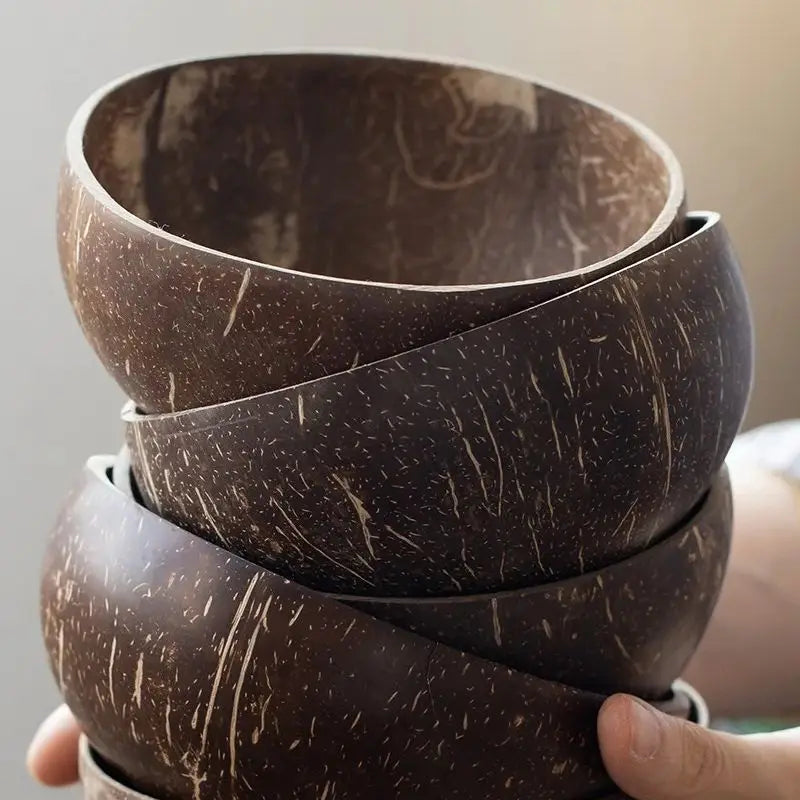 2 PCS Natural Coconut Bowl + Wood Spoon Set