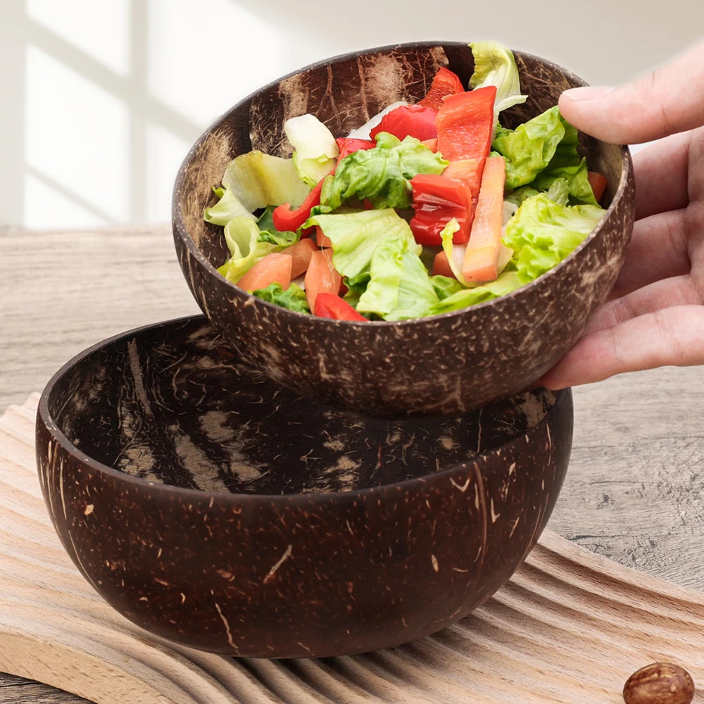 2 PCS Set - Handmade Wooden Coconut Bowls